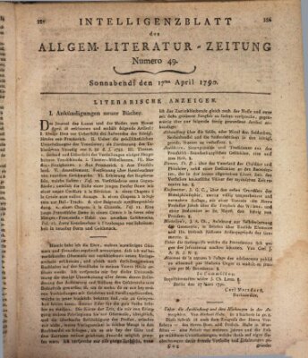 Allgemeine Literatur-Zeitung (Literarisches Zentralblatt für Deutschland) Samstag 17. April 1790