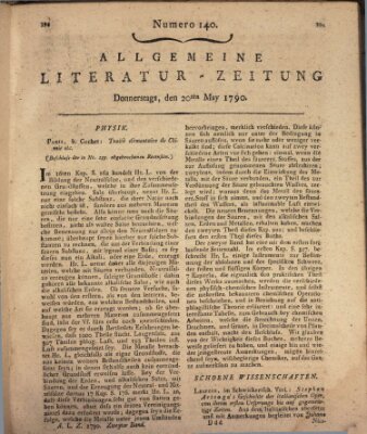 Allgemeine Literatur-Zeitung (Literarisches Zentralblatt für Deutschland) Donnerstag 20. Mai 1790