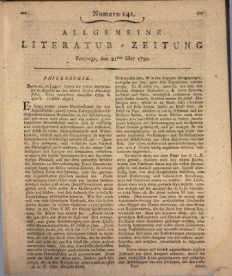 Allgemeine Literatur-Zeitung (Literarisches Zentralblatt für Deutschland) Freitag 21. Mai 1790