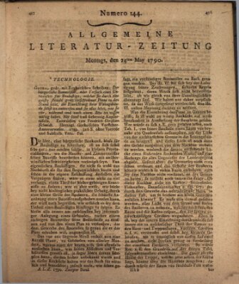 Allgemeine Literatur-Zeitung (Literarisches Zentralblatt für Deutschland) Montag 24. Mai 1790