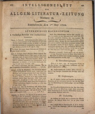 Allgemeine Literatur-Zeitung (Literarisches Zentralblatt für Deutschland) Samstag 1. Mai 1790