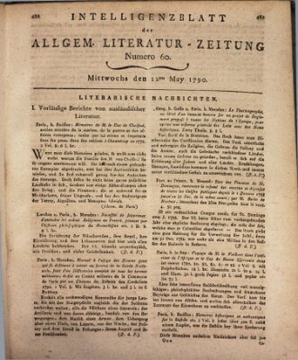 Allgemeine Literatur-Zeitung (Literarisches Zentralblatt für Deutschland) Mittwoch 12. Mai 1790