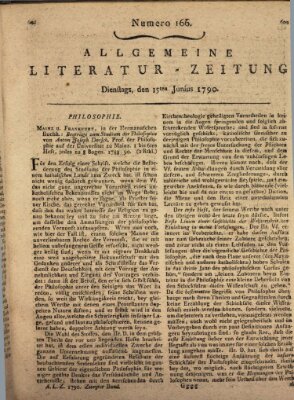 Allgemeine Literatur-Zeitung (Literarisches Zentralblatt für Deutschland) Dienstag 15. Juni 1790