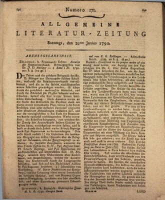 Allgemeine Literatur-Zeitung (Literarisches Zentralblatt für Deutschland) Sonntag 20. Juni 1790