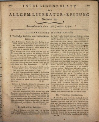 Allgemeine Literatur-Zeitung (Literarisches Zentralblatt für Deutschland) Samstag 19. Juni 1790