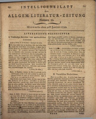 Allgemeine Literatur-Zeitung (Literarisches Zentralblatt für Deutschland) Mittwoch 30. Juni 1790