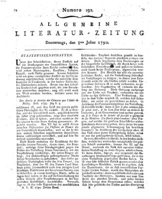 Allgemeine Literatur-Zeitung (Literarisches Zentralblatt für Deutschland) Donnerstag 8. Juli 1790