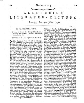 Allgemeine Literatur-Zeitung (Literarisches Zentralblatt für Deutschland) Sonntag 25. Juli 1790