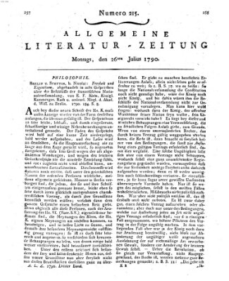 Allgemeine Literatur-Zeitung (Literarisches Zentralblatt für Deutschland) Montag 26. Juli 1790