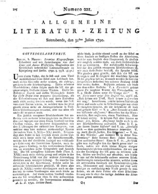 Allgemeine Literatur-Zeitung (Literarisches Zentralblatt für Deutschland) Samstag 31. Juli 1790