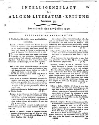 Allgemeine Literatur-Zeitung (Literarisches Zentralblatt für Deutschland) Samstag 24. Juli 1790