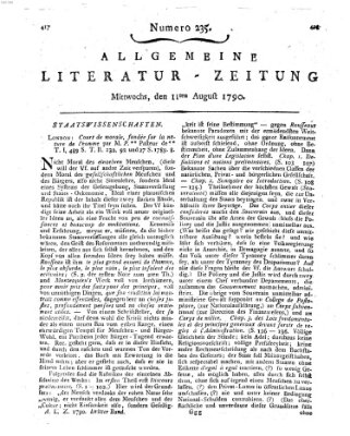 Allgemeine Literatur-Zeitung (Literarisches Zentralblatt für Deutschland) Mittwoch 11. August 1790