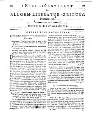 Allgemeine Literatur-Zeitung (Literarisches Zentralblatt für Deutschland) Mittwoch 4. August 1790
