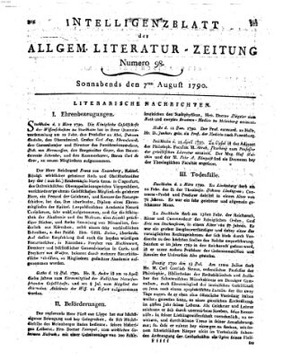 Allgemeine Literatur-Zeitung (Literarisches Zentralblatt für Deutschland) Samstag 7. August 1790