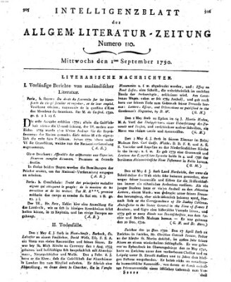 Allgemeine Literatur-Zeitung (Literarisches Zentralblatt für Deutschland) Mittwoch 1. September 1790