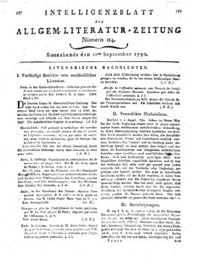 Allgemeine Literatur-Zeitung (Literarisches Zentralblatt für Deutschland) Samstag 11. September 1790