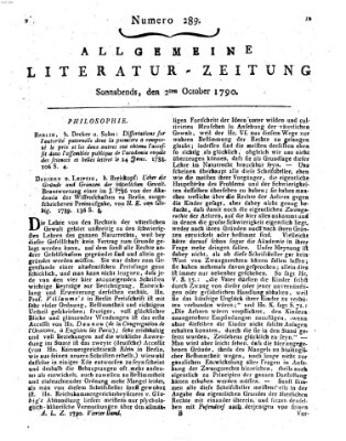 Allgemeine Literatur-Zeitung (Literarisches Zentralblatt für Deutschland) Samstag 2. Oktober 1790