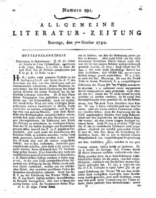 Allgemeine Literatur-Zeitung (Literarisches Zentralblatt für Deutschland) Sonntag 3. Oktober 1790