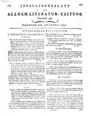 Allgemeine Literatur-Zeitung (Literarisches Zentralblatt für Deutschland) Samstag 30. Oktober 1790