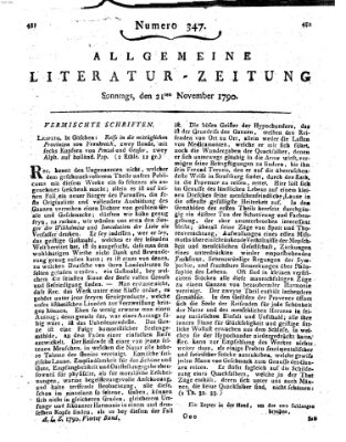 Allgemeine Literatur-Zeitung (Literarisches Zentralblatt für Deutschland) Sonntag 21. November 1790