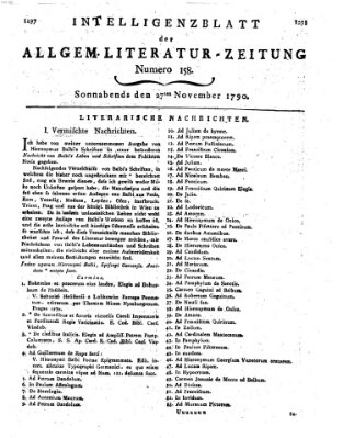 Allgemeine Literatur-Zeitung (Literarisches Zentralblatt für Deutschland) Samstag 27. November 1790