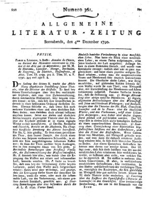 Allgemeine Literatur-Zeitung (Literarisches Zentralblatt für Deutschland) Samstag 4. Dezember 1790