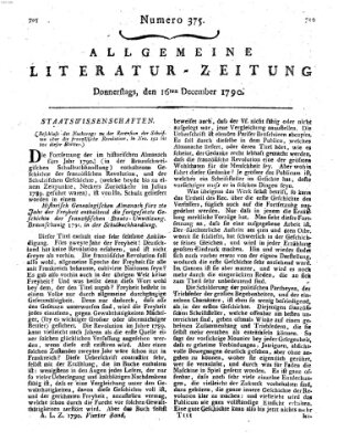 Allgemeine Literatur-Zeitung (Literarisches Zentralblatt für Deutschland) Donnerstag 16. Dezember 1790