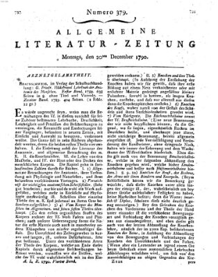 Allgemeine Literatur-Zeitung (Literarisches Zentralblatt für Deutschland) Montag 20. Dezember 1790