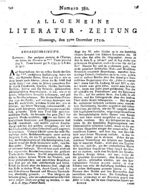 Allgemeine Literatur-Zeitung (Literarisches Zentralblatt für Deutschland) Dienstag 21. Dezember 1790