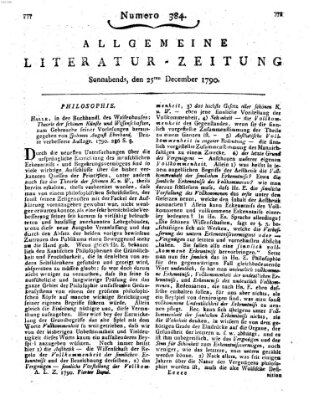 Allgemeine Literatur-Zeitung (Literarisches Zentralblatt für Deutschland) Samstag 25. Dezember 1790