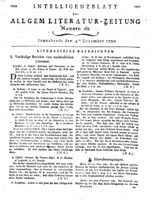 Allgemeine Literatur-Zeitung (Literarisches Zentralblatt für Deutschland) Samstag 4. Dezember 1790