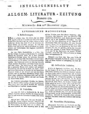 Allgemeine Literatur-Zeitung (Literarisches Zentralblatt für Deutschland) Mittwoch 22. Dezember 1790