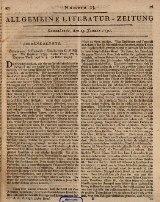 Allgemeine Literatur-Zeitung (Literarisches Zentralblatt für Deutschland) Samstag 15. Januar 1791