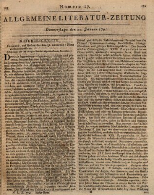 Allgemeine Literatur-Zeitung (Literarisches Zentralblatt für Deutschland) Donnerstag 20. Januar 1791