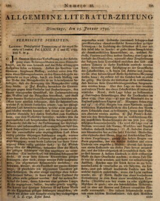 Allgemeine Literatur-Zeitung (Literarisches Zentralblatt für Deutschland) Dienstag 25. Januar 1791