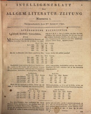 Allgemeine Literatur-Zeitung (Literarisches Zentralblatt für Deutschland) Samstag 8. Januar 1791