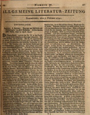 Allgemeine Literatur-Zeitung (Literarisches Zentralblatt für Deutschland) Samstag 5. Februar 1791