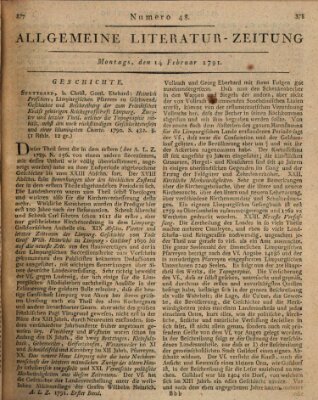 Allgemeine Literatur-Zeitung (Literarisches Zentralblatt für Deutschland) Montag 14. Februar 1791