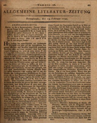 Allgemeine Literatur-Zeitung (Literarisches Zentralblatt für Deutschland) Samstag 19. Februar 1791