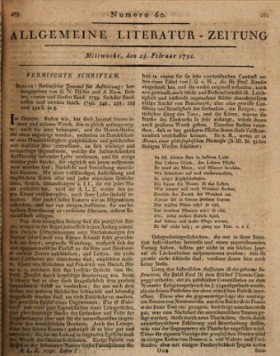 Allgemeine Literatur-Zeitung (Literarisches Zentralblatt für Deutschland) Mittwoch 23. Februar 1791