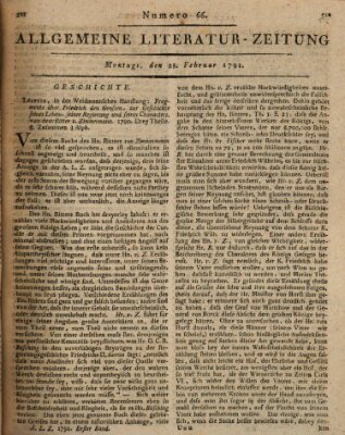 Allgemeine Literatur-Zeitung (Literarisches Zentralblatt für Deutschland) Montag 28. Februar 1791