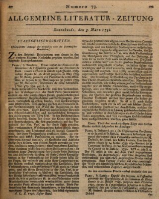 Allgemeine Literatur-Zeitung (Literarisches Zentralblatt für Deutschland) Samstag 5. März 1791