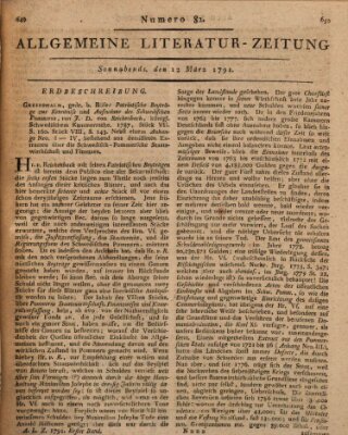 Allgemeine Literatur-Zeitung (Literarisches Zentralblatt für Deutschland) Samstag 12. März 1791