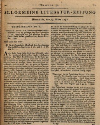 Allgemeine Literatur-Zeitung (Literarisches Zentralblatt für Deutschland) Mittwoch 23. März 1791