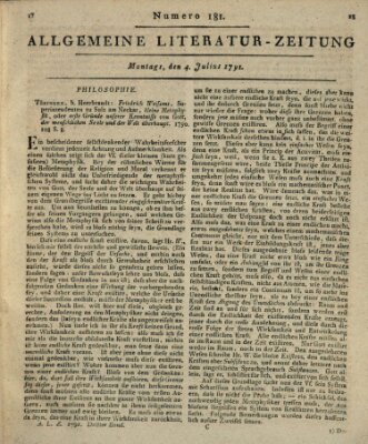 Allgemeine Literatur-Zeitung (Literarisches Zentralblatt für Deutschland) Montag 4. Juli 1791