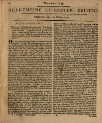 Allgemeine Literatur-Zeitung (Literarisches Zentralblatt für Deutschland) Mittwoch 13. Juli 1791