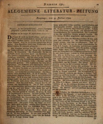 Allgemeine Literatur-Zeitung (Literarisches Zentralblatt für Deutschland) Freitag 15. Juli 1791