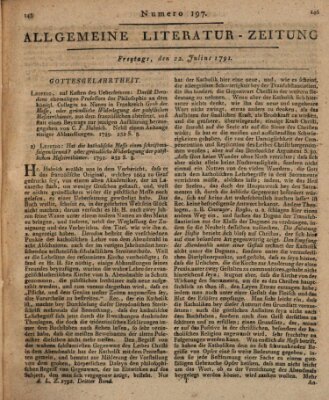 Allgemeine Literatur-Zeitung (Literarisches Zentralblatt für Deutschland) Freitag 22. Juli 1791