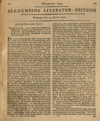 Allgemeine Literatur-Zeitung (Literarisches Zentralblatt für Deutschland) Freitag 29. Juli 1791