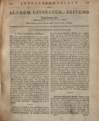 Allgemeine Literatur-Zeitung (Literarisches Zentralblatt für Deutschland) Mittwoch 27. Juli 1791